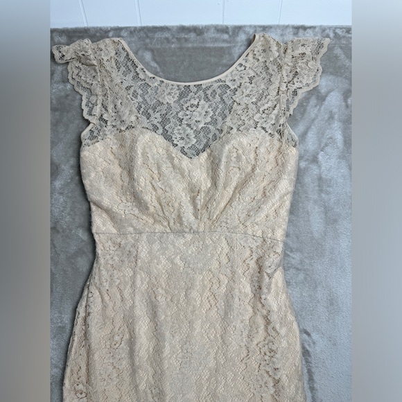 Amsale Wedding Gown Size 6 - Beige Ivory Lace Lightweight Feminine Mermaid Flare - Picture 2 of 16